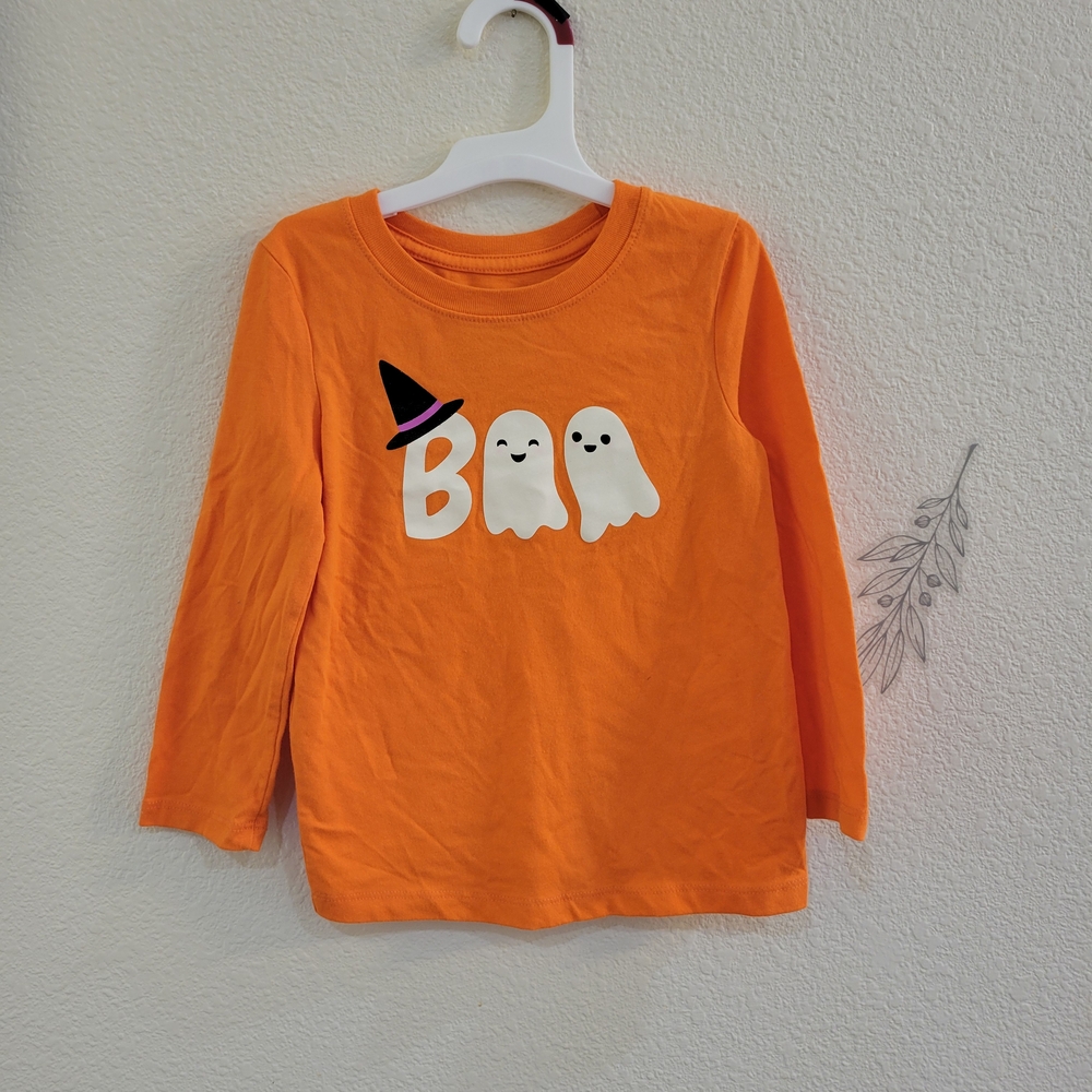 Cat & Jack Vibrant Orange Halloween Boo Long Sleeve Tee Size 3T